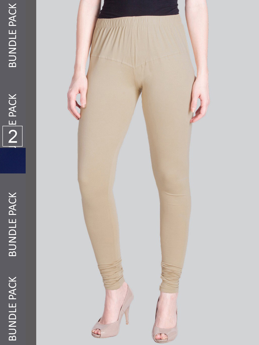 

LYRA Women Pack Of 2 Churidar-Length Cotton Lycra Leggings, Navy blue