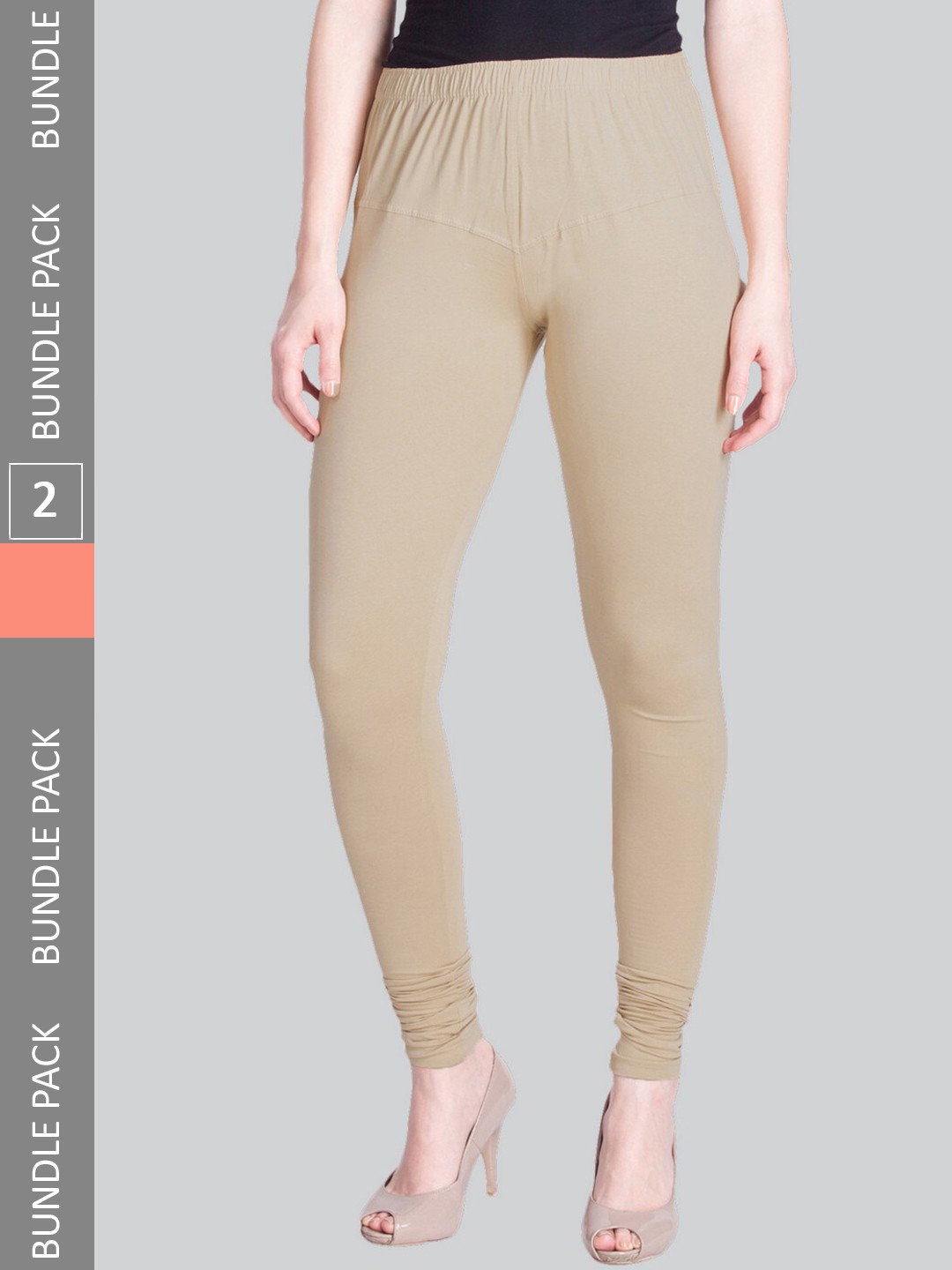 

LYRA Women Pack Of 2 Churidar-Length Cotton Lycra Leggings, Beige