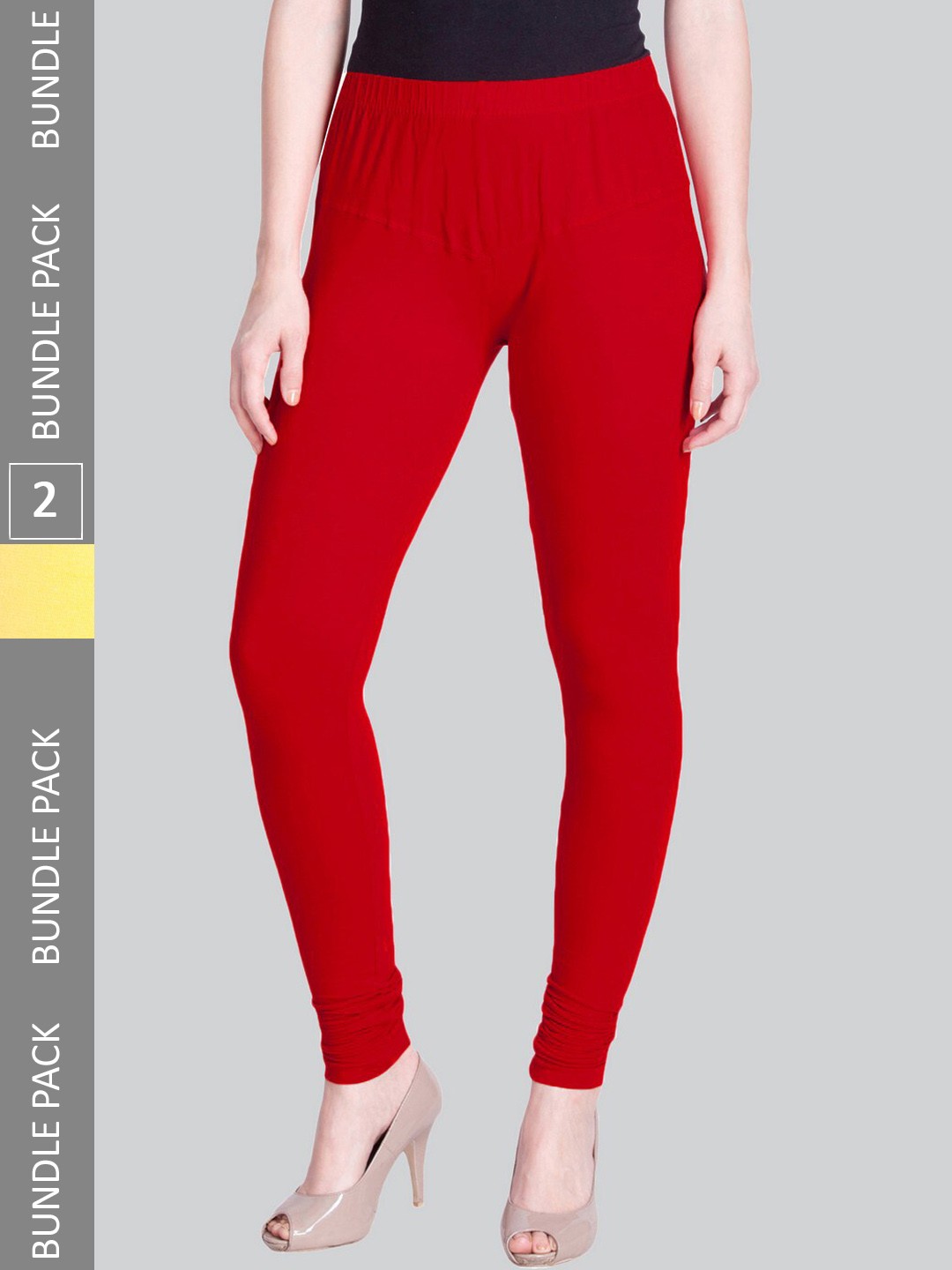 

LYRA Women Pack Of 2 Churidar-Length Cotton Lycra Leggings, Red