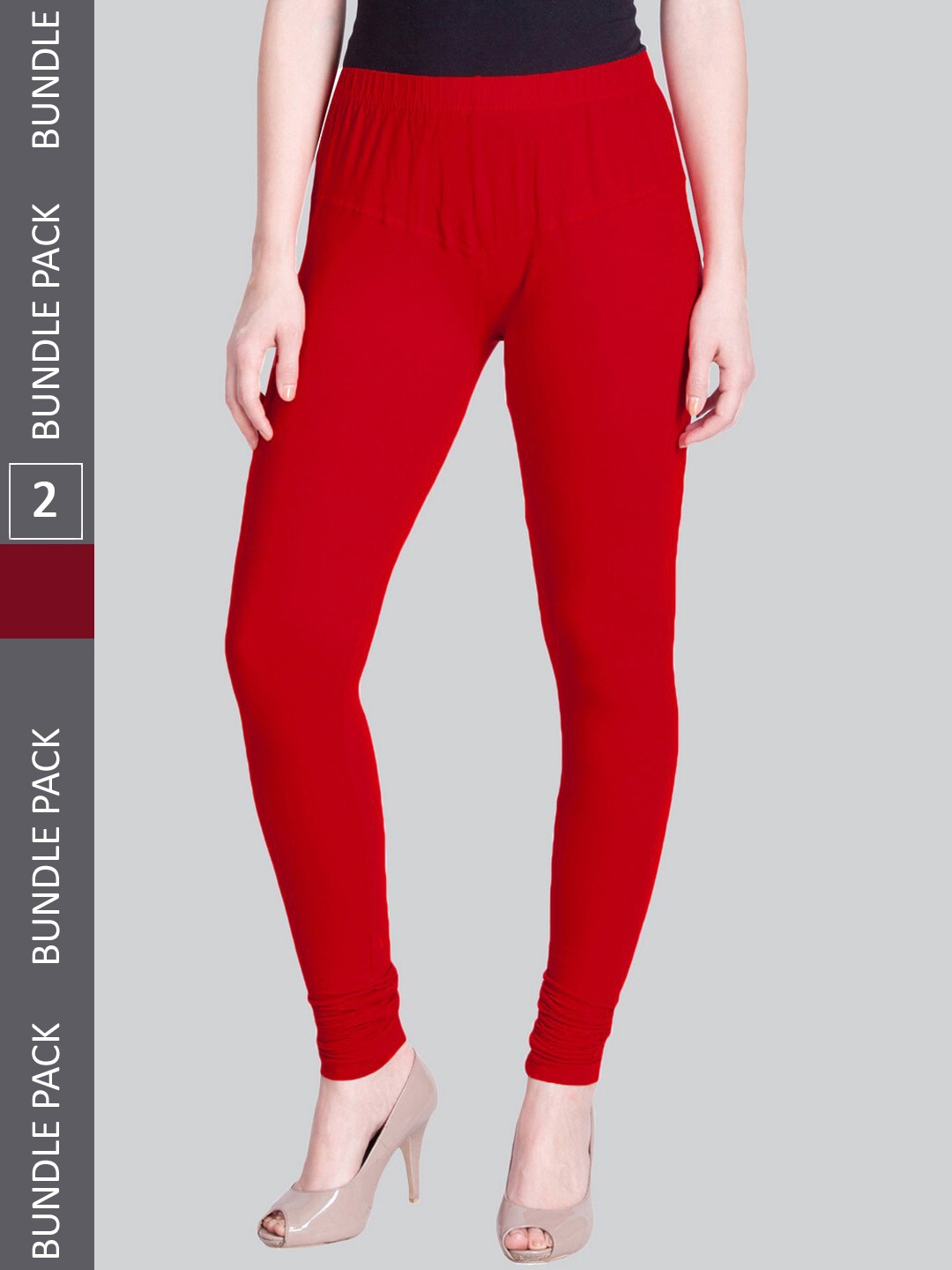 

LYRA Women Pack Of 2 Churidar-Length Cotton Lycra Leggings, Red