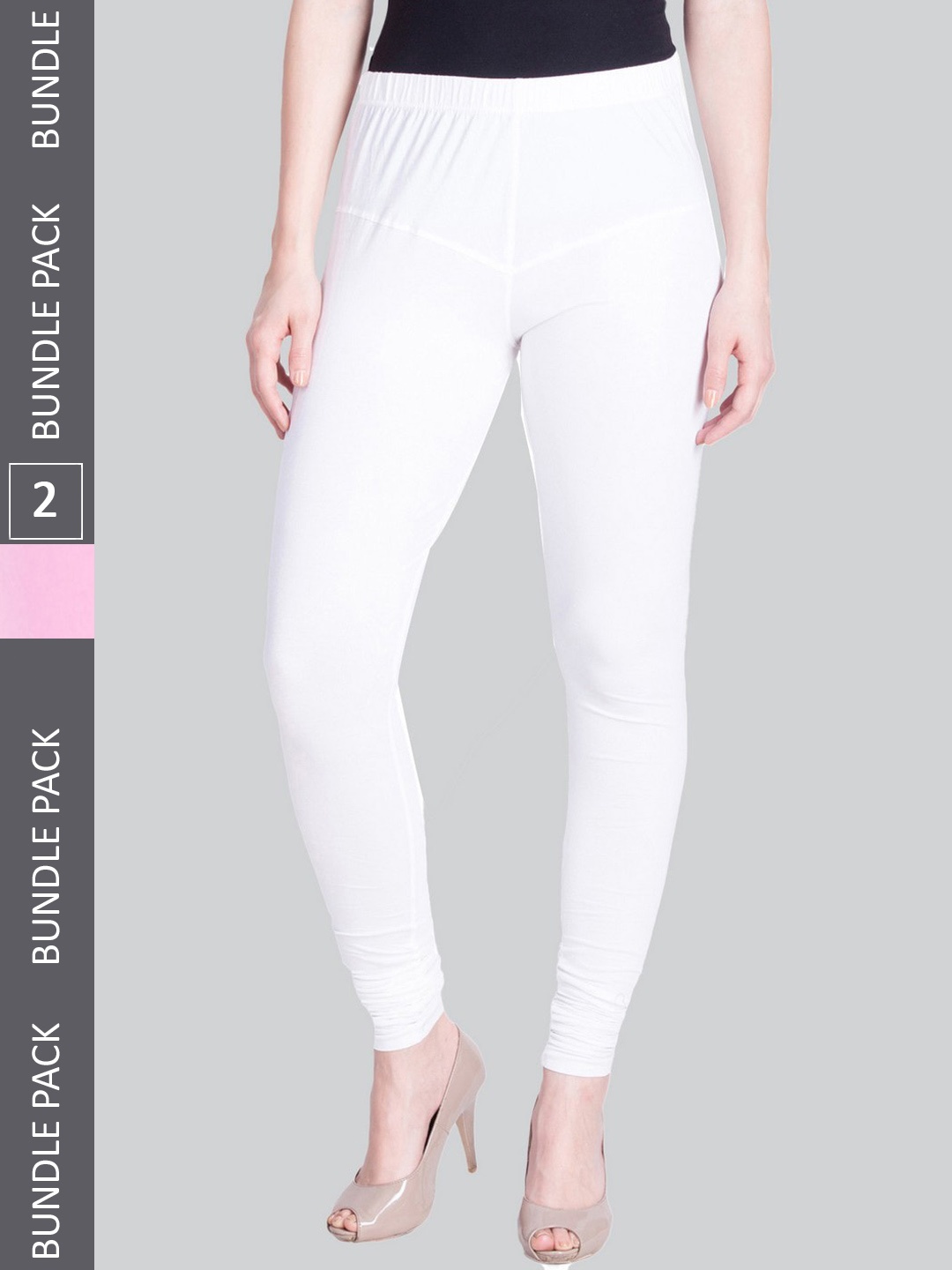 

LYRA Women Pack Of 2 Churidar-Length Cotton Lycra Leggings, Pink