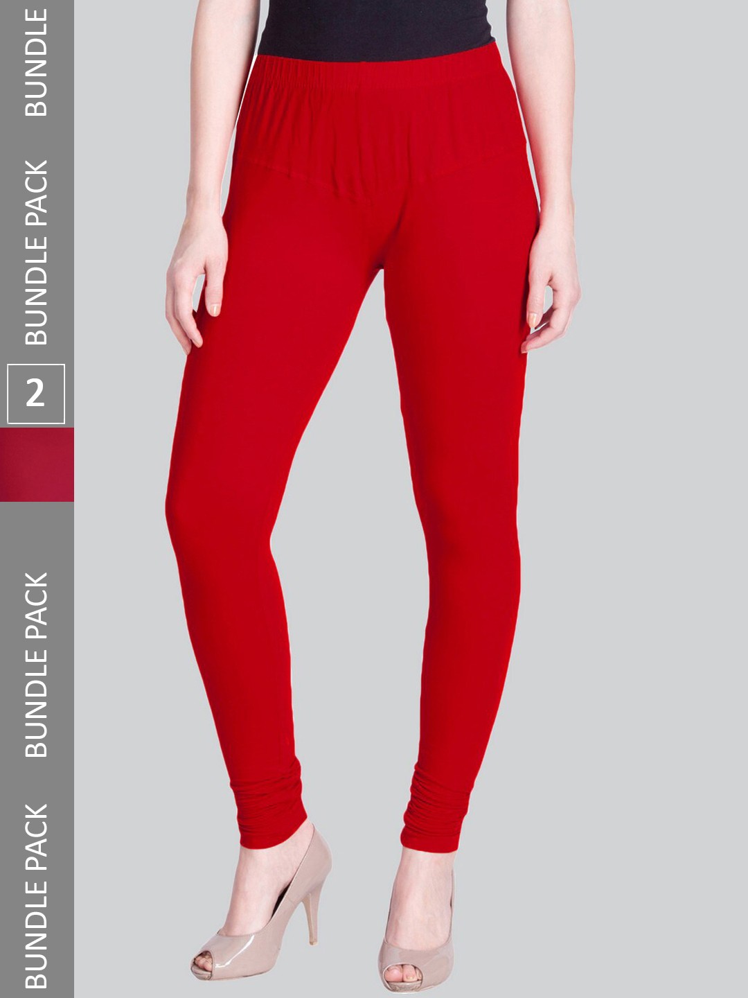 

LYRA Women Pack Of 2 Churidar-Length Cotton Lycra Leggings, Red