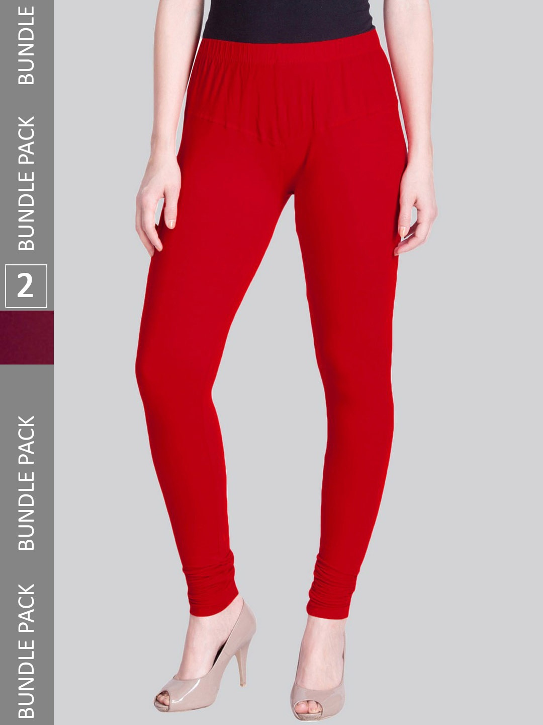 

LYRA Women Pack Of 2 Churidar-Length Cotton Lycra Leggings, Red