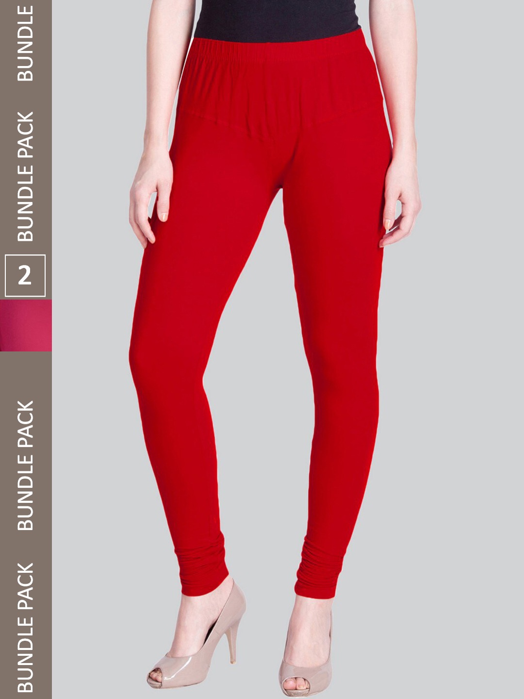 

LYRA Women Pack Of 2 Churidar-Length Cotton Lycra Leggings, Red