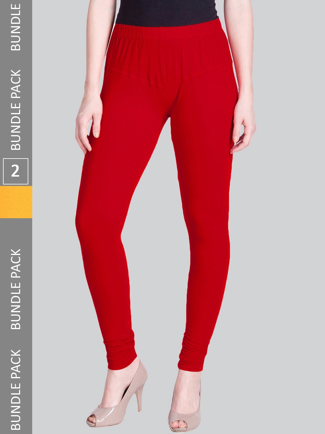 

LYRA Women Pack Of 2 Churidar-Length Cotton Lycra Leggings, Red