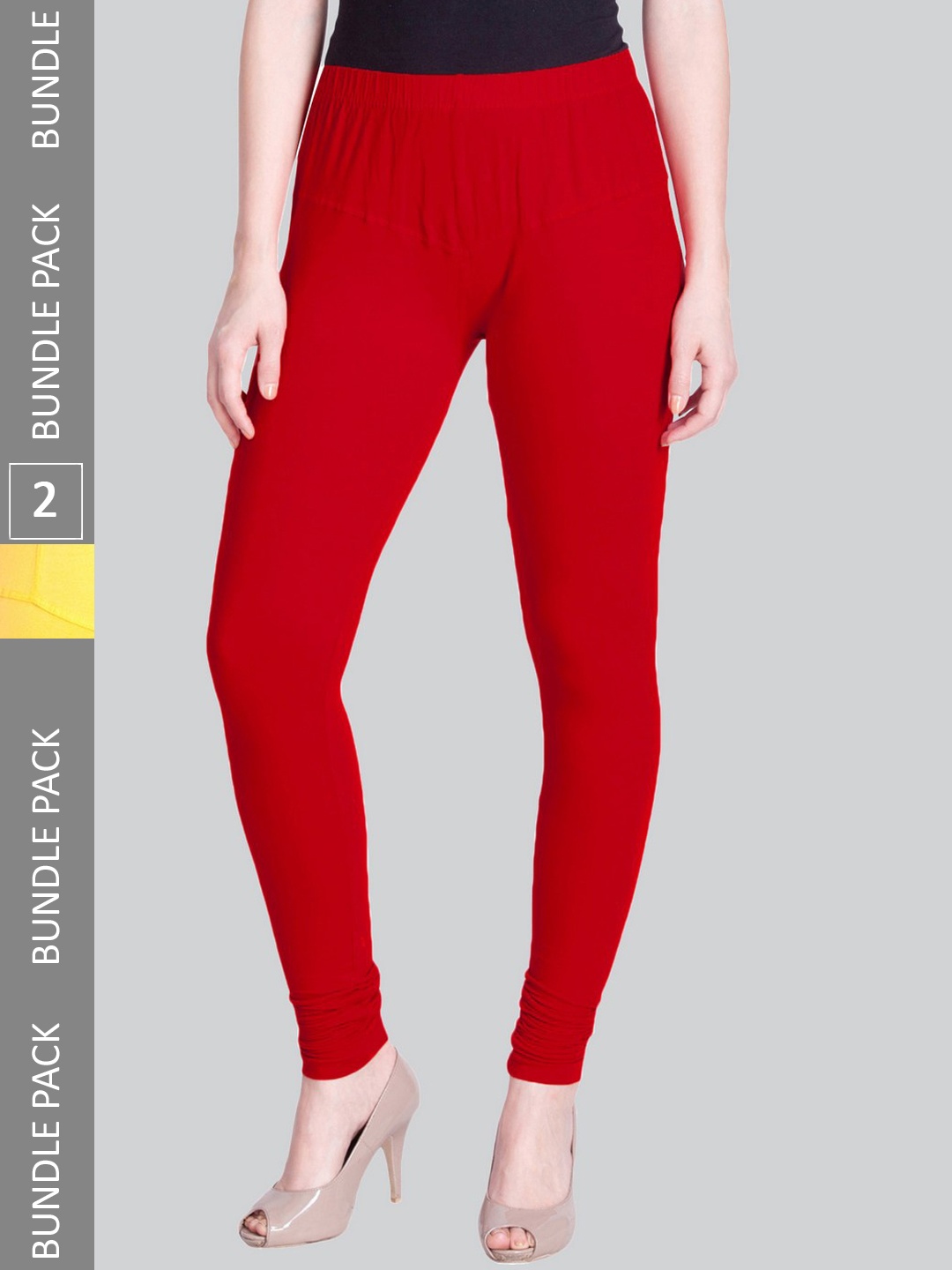 

LYRA Women Pack Of 2 Churidar-Length Cotton Lycra Leggings, Red