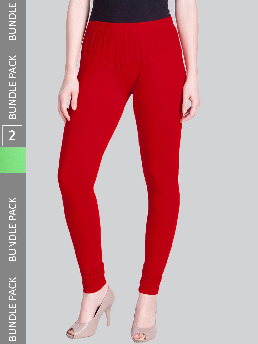 

LYRA Women Pack Of 2 Churidar-Length Cotton Lycra Leggings, Red
