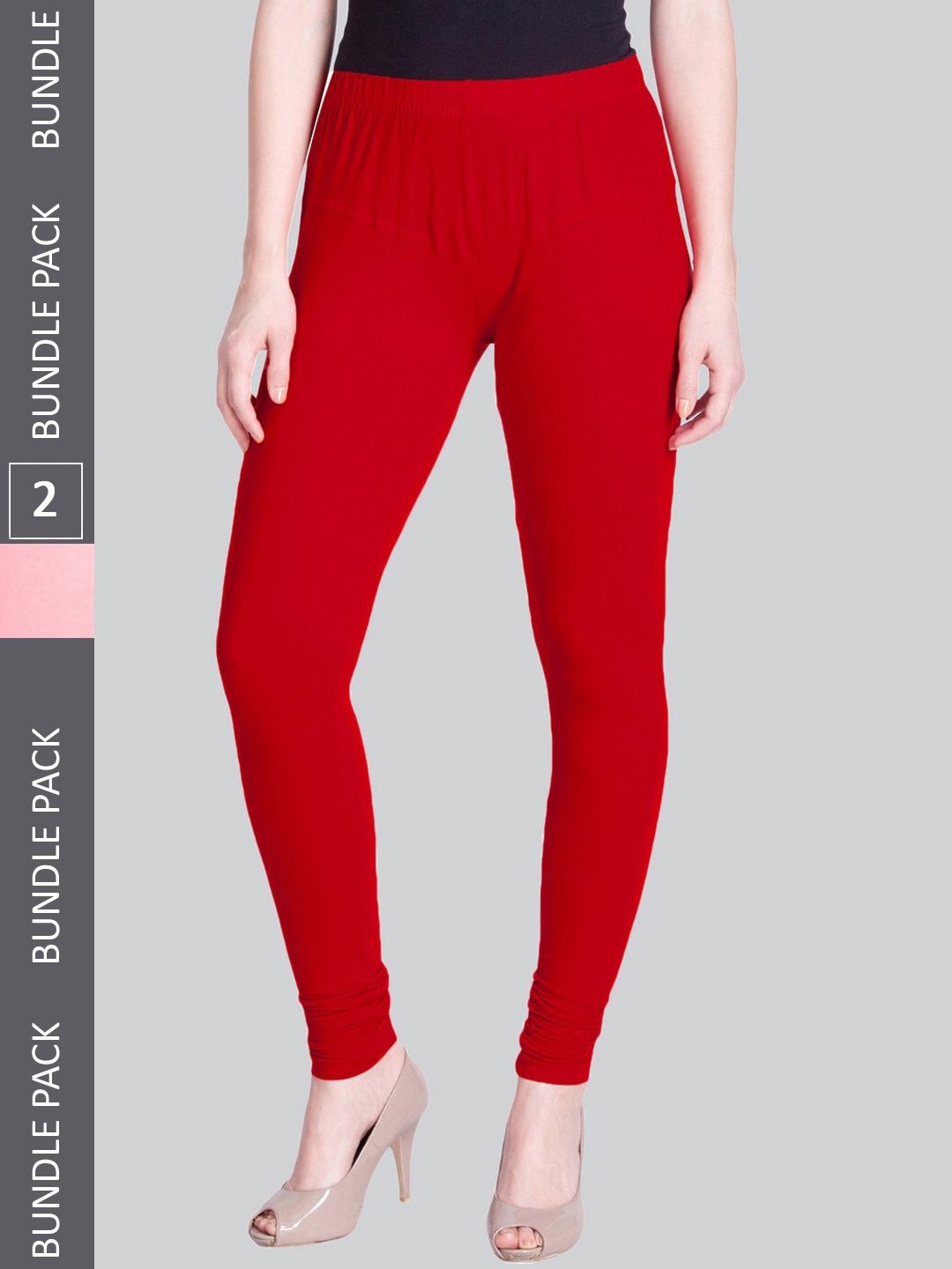 

LYRA Women Pack Of 2 4-Way Stretch Churidar-Length Cotton Lycra Leggings, Red