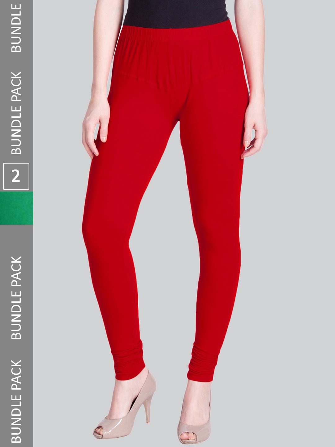 

LYRA Women Pack Of 2 4-Way Stretch Churidar-Length Cotton Lycra Leggings, Red