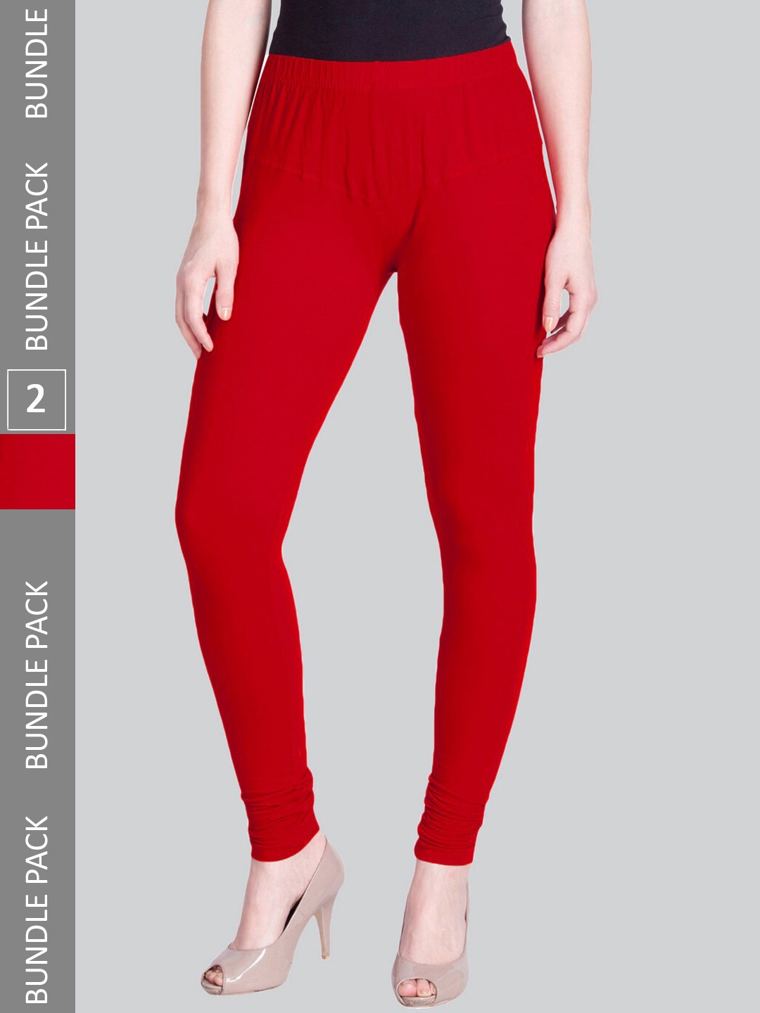 

LYRA Women Pack Of 2 4-Way Stretch Churidar-Length Cotton Lycra Leggings, Red