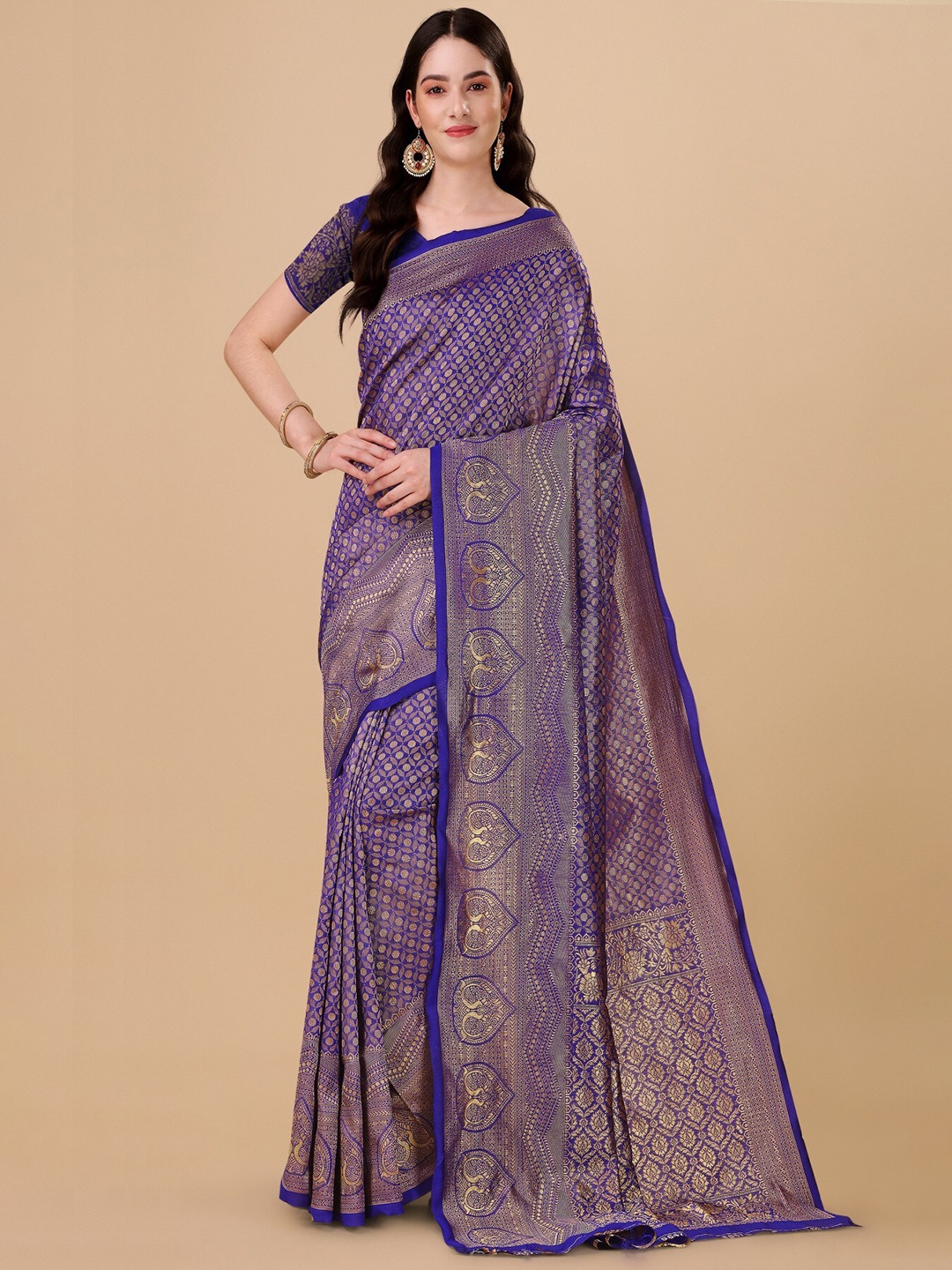 

TEREZA Ethnic Motifs Woven Design Zari Kanjeevaram Saree, Blue