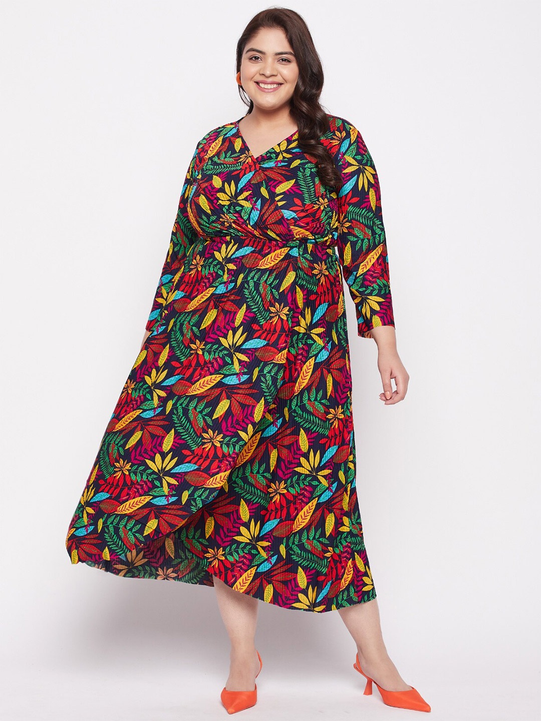 

wild U Plus Size Floral A-Line Midi Dress, Blue