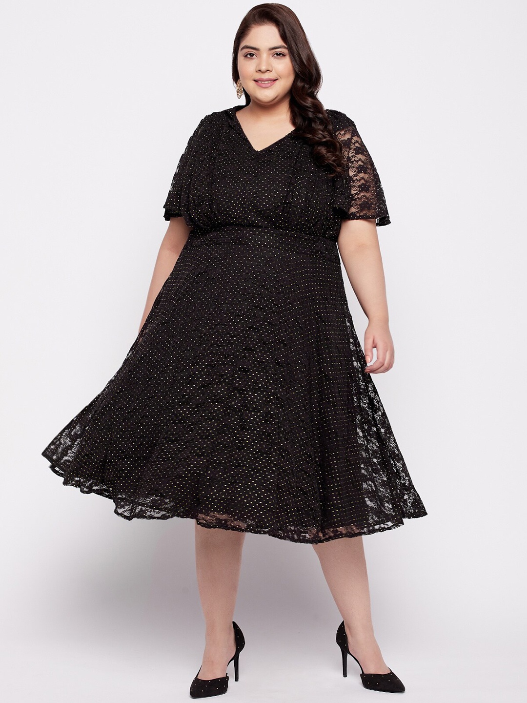 

wild U Plus Size Lace Midi Dress, Black