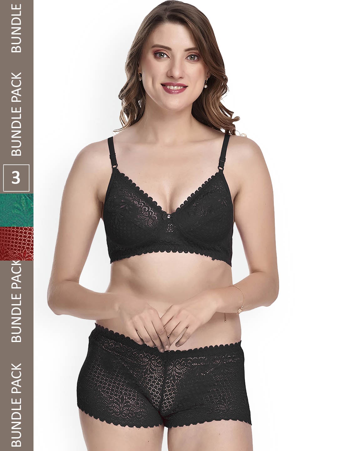 

AROUSY Women Pack Of 3 Self-Design Lingerie Set, Green