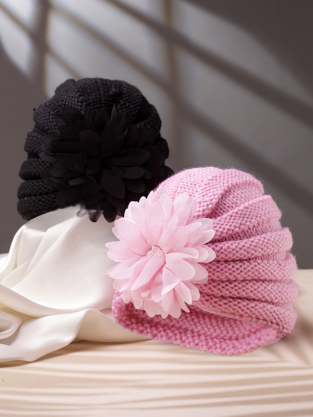 

Babymoon Kids Pack of 2 Flower Cotton Beanie Cap, Black