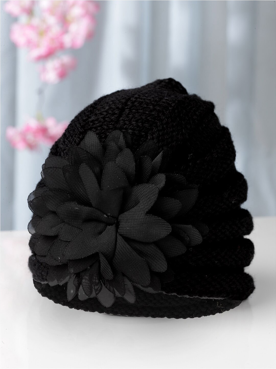 

Babymoon Kids Self Design Flower Cotton Beanie Cap, Black