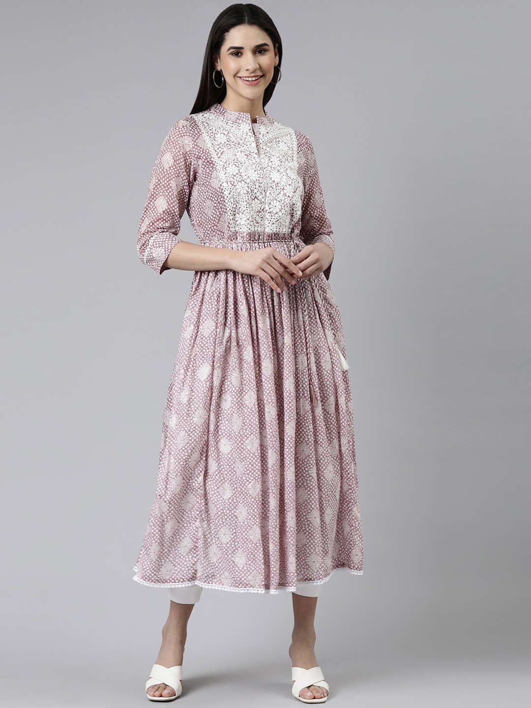

Neerus Floral Printed Thread Work Anarkali Kurta, Purple