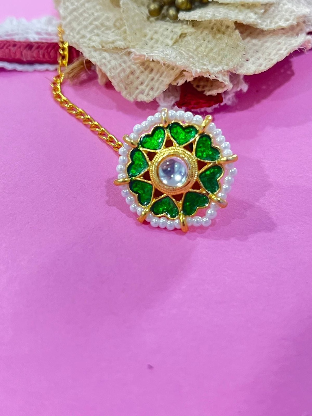 

MORKANTH JEWELLERY Gold-Plated Kundan-Studded Borla, Green