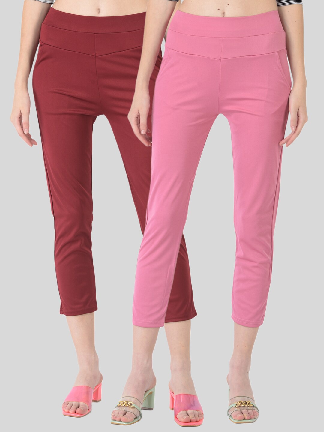 

FNOCKS Girls Pack Of 2 Cropped Treggings, Maroon