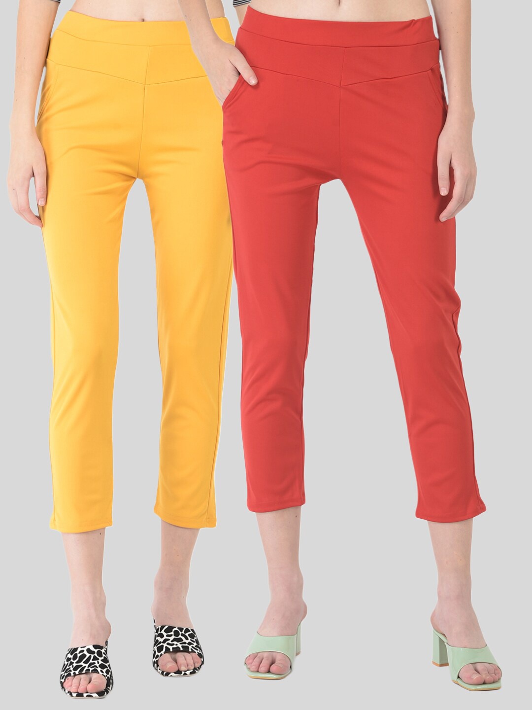 

FNOCKS Girls Pack of 2 Cropped Jeggings, Yellow