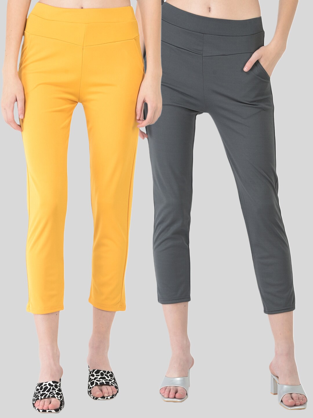 

FNOCKS Girls Pack of 2 Cropped Jeggings, Yellow