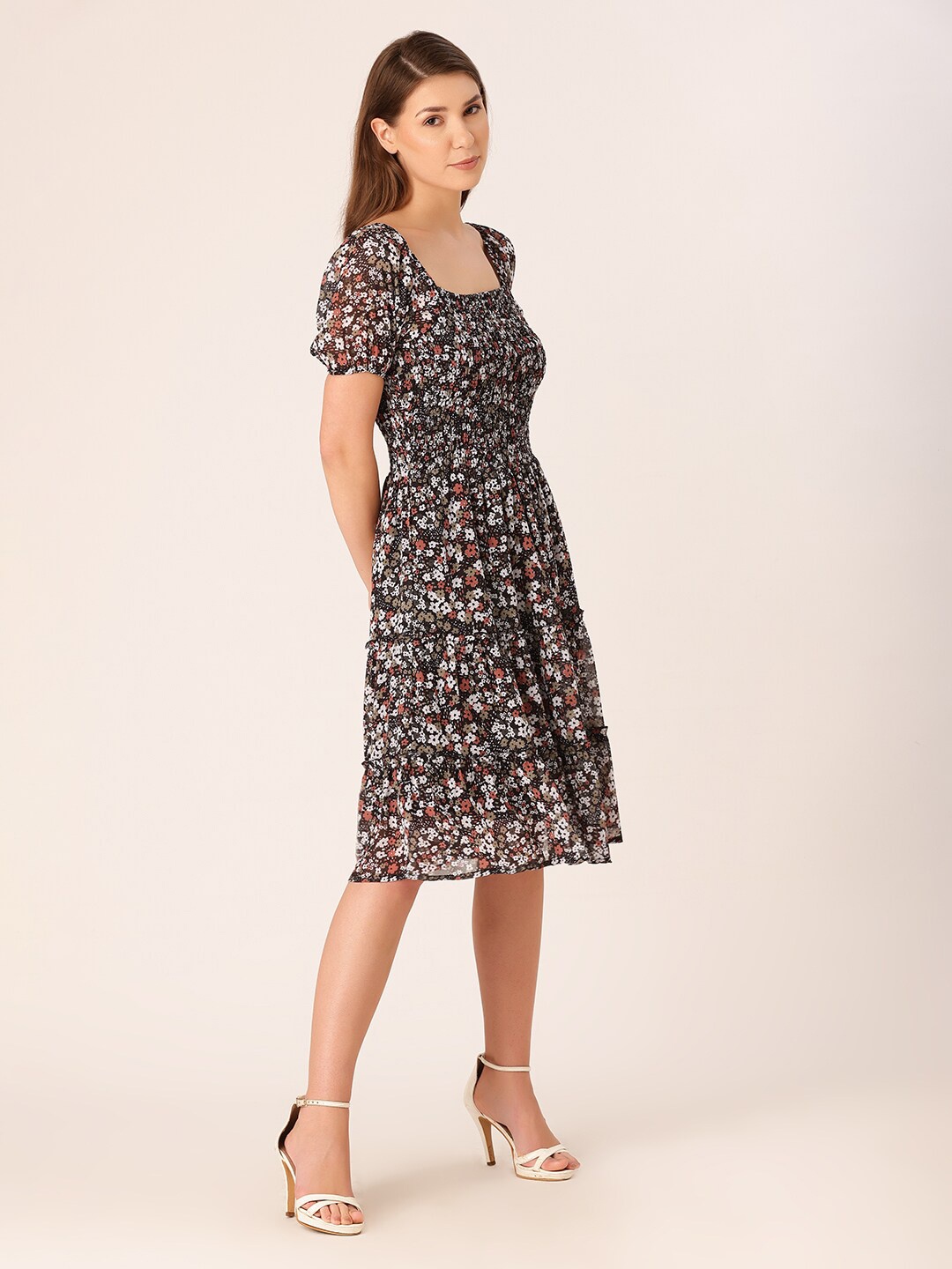 

DressBerry Floral Georgette Dress, Black