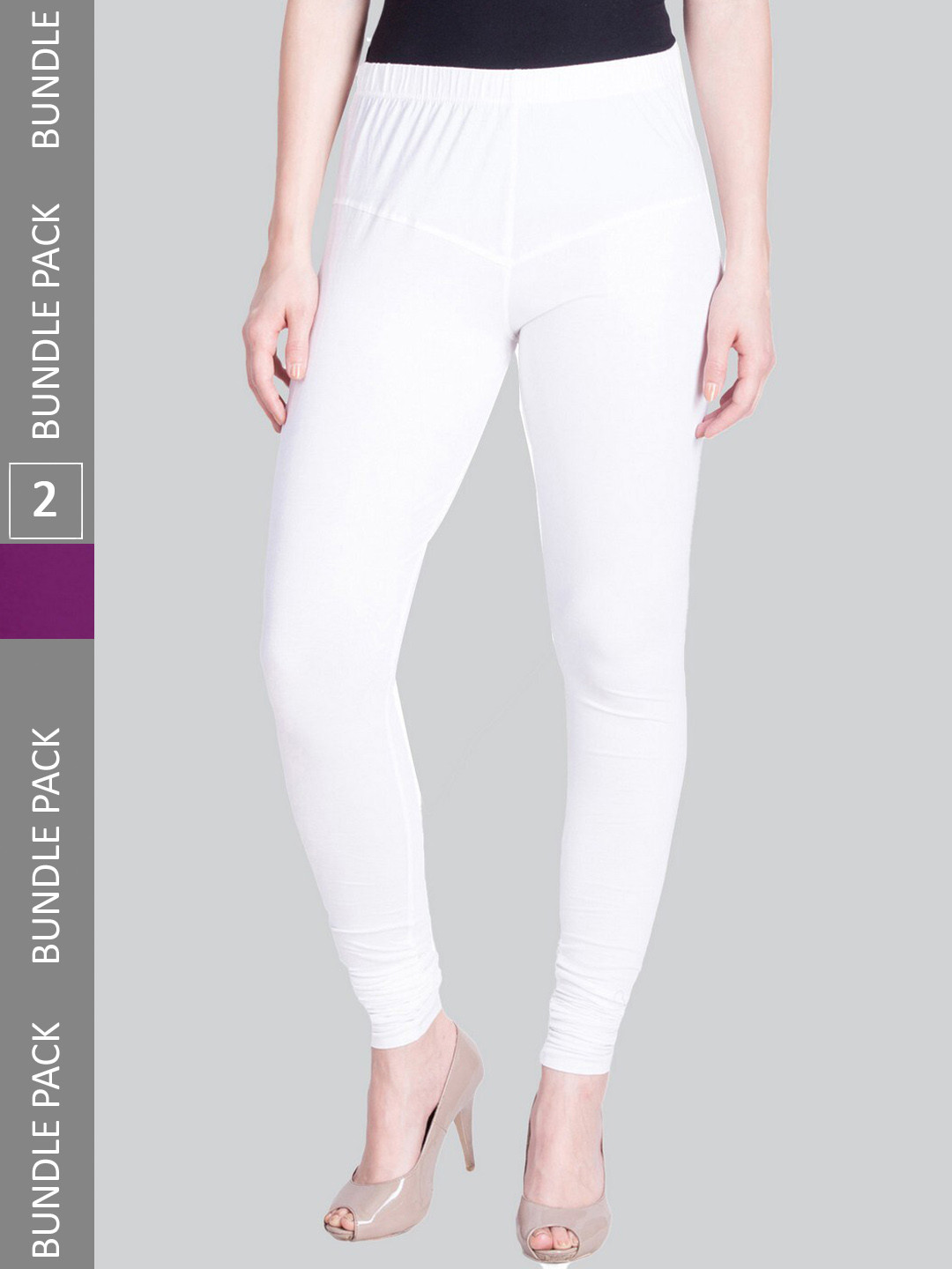

LYRA Women Pack Of 2 4-Way Stretch Churidar-Length Cotton Lycra Leggings, White