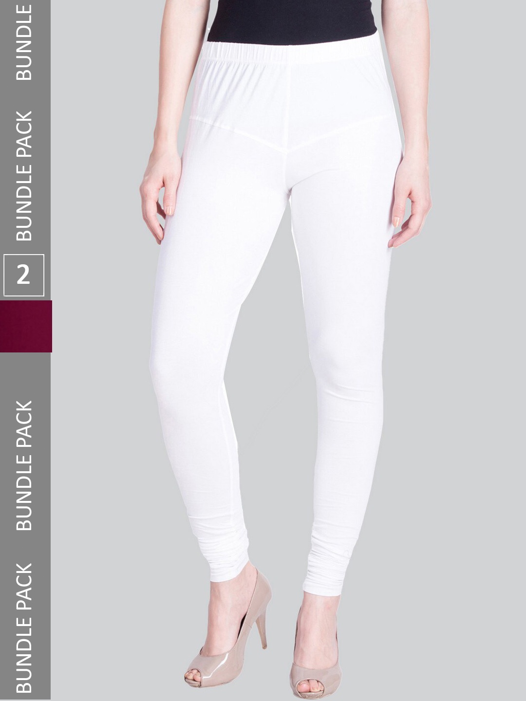 

LYRA Women Pack Of 2 4-Way Stretch Churidar-Length Cotton Lycra Leggings, White