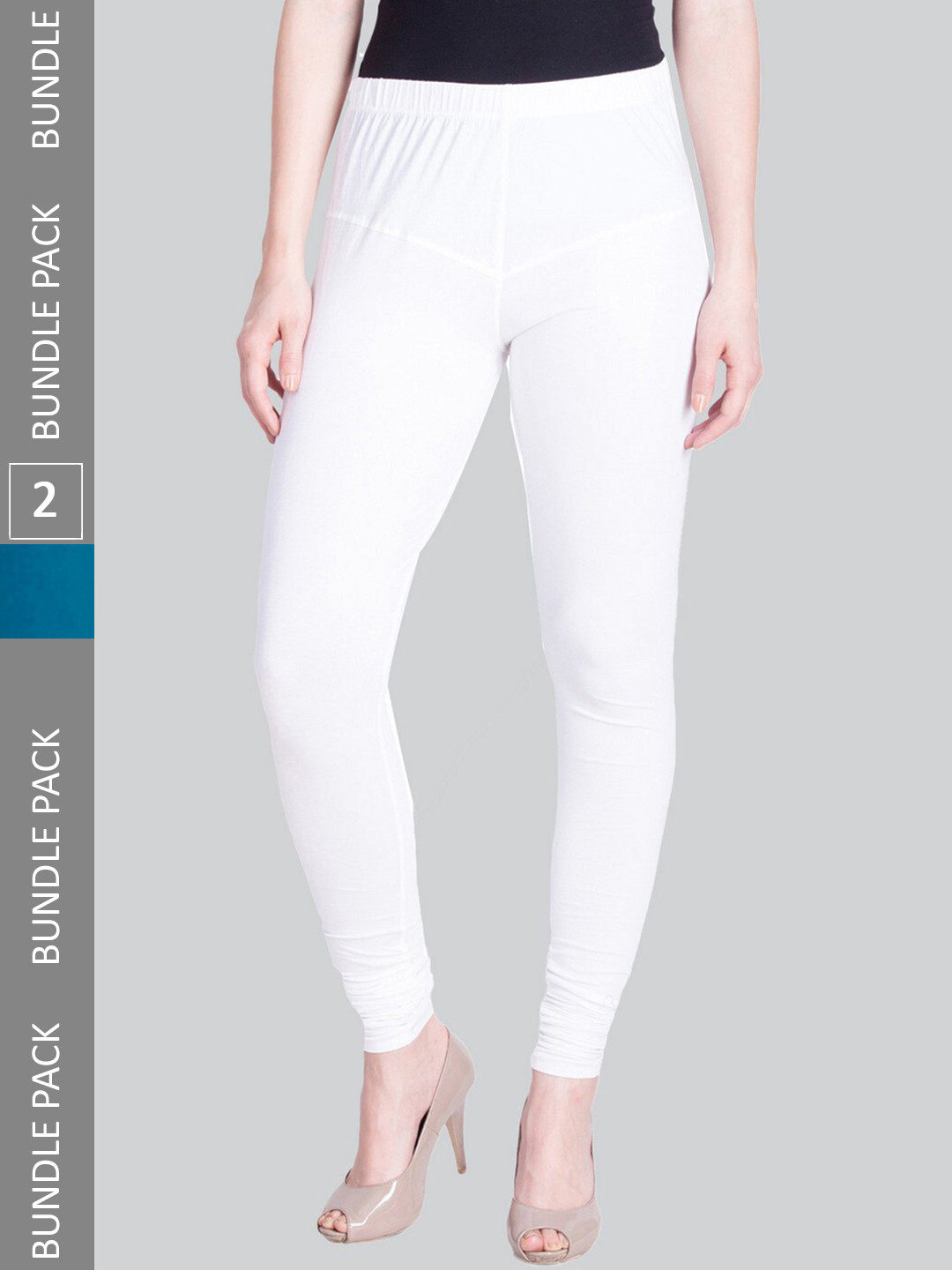 

LYRA Women Pack Of 2 Churidar-Length Cotton Lycra Leggings, Blue