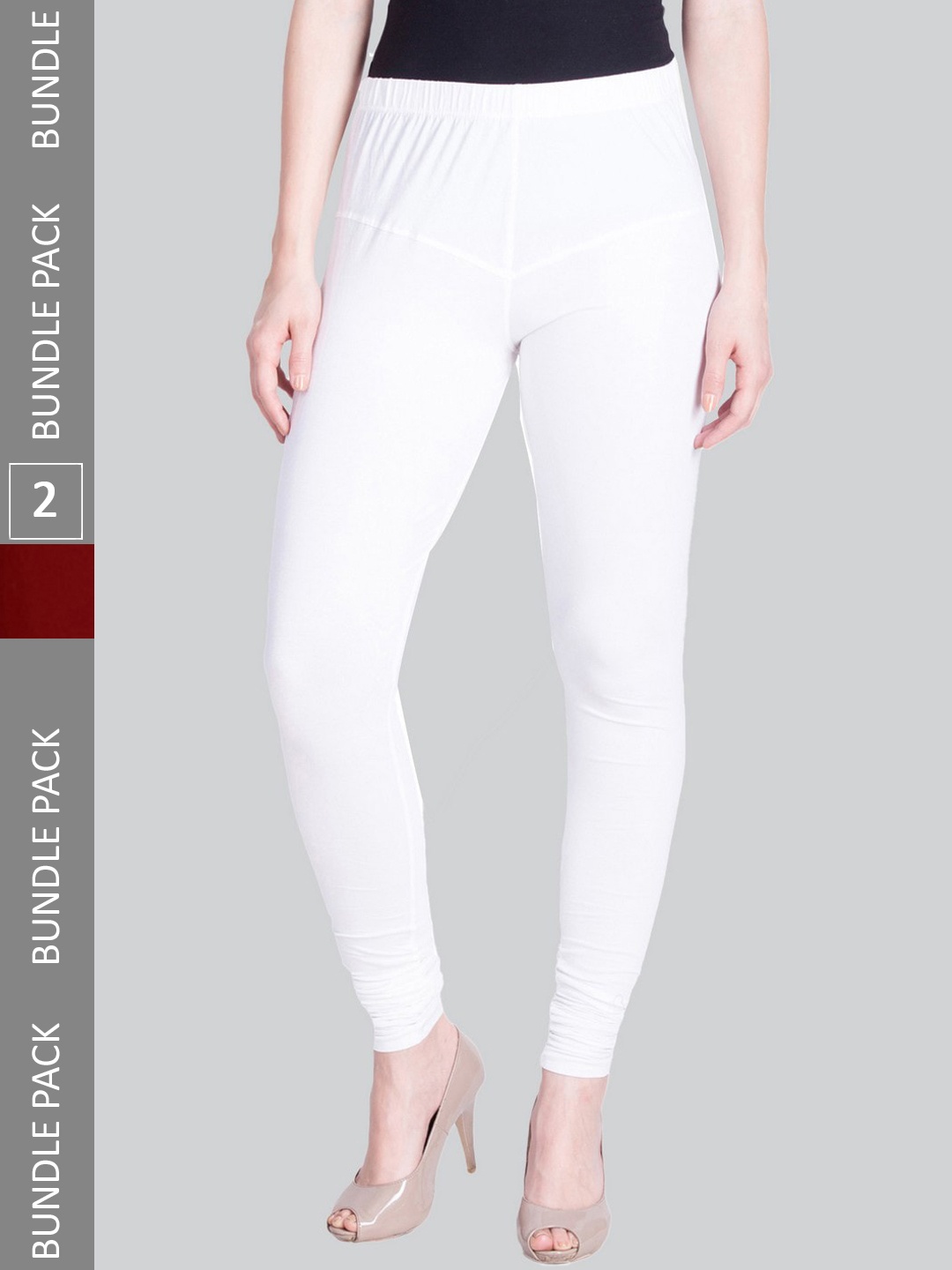 

LYRA Women Pack Of 2 4-Way Stretch Churidar-Length Cotton Lycra Leggings, White