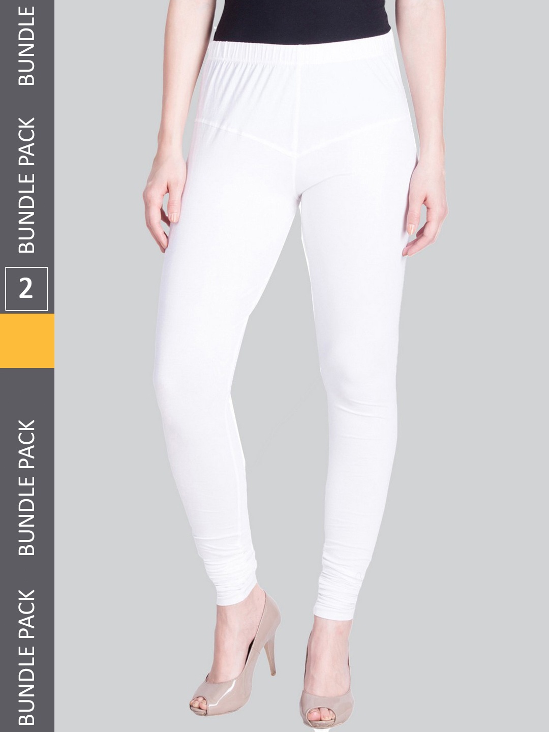 

LYRA Women Pack Of 2 4-Way Stretch Churidar-Length Cotton Lycra Leggings, White