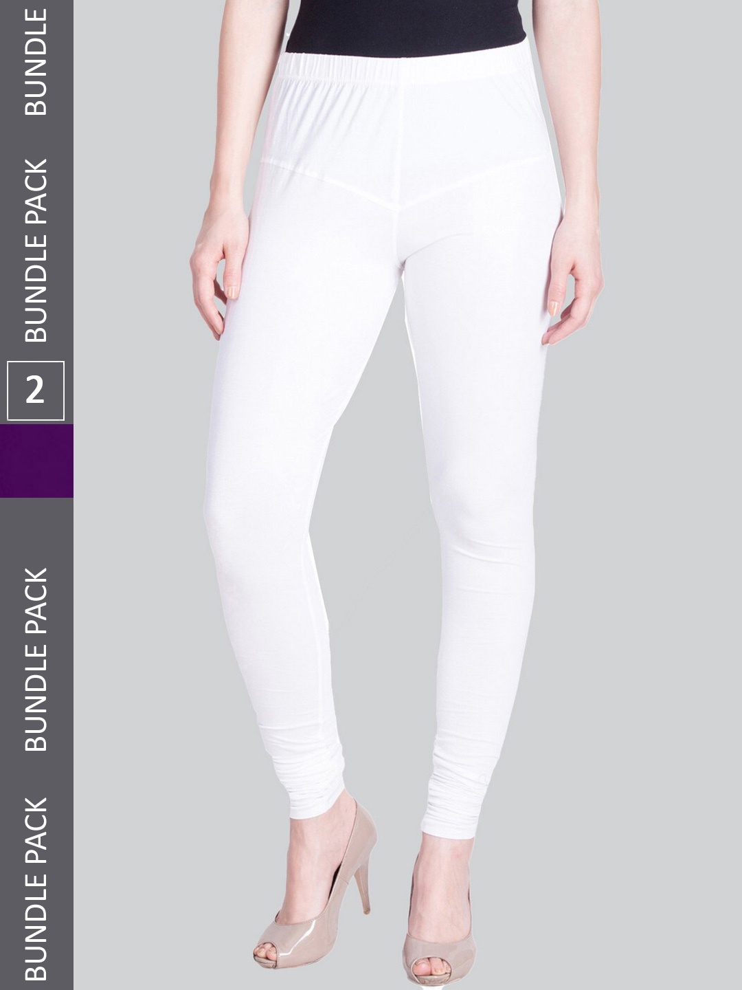 

LYRA Women Pack Of 2 Churidar-Length Cotton Lycra Leggings, White