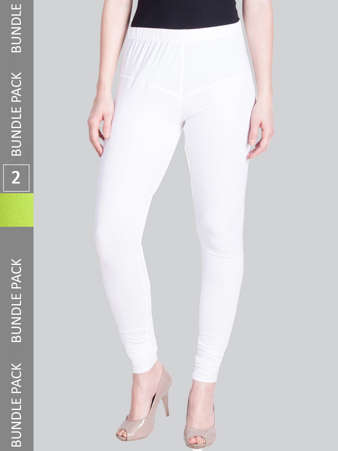 

LYRA Women Pack Of 2 Churidar-Length Cotton Lycra Leggings, Lime green