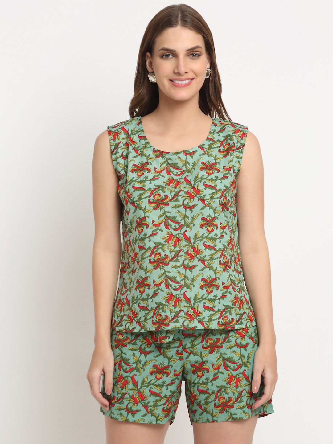 

KALINI Floral Printed Night Suit, Green
