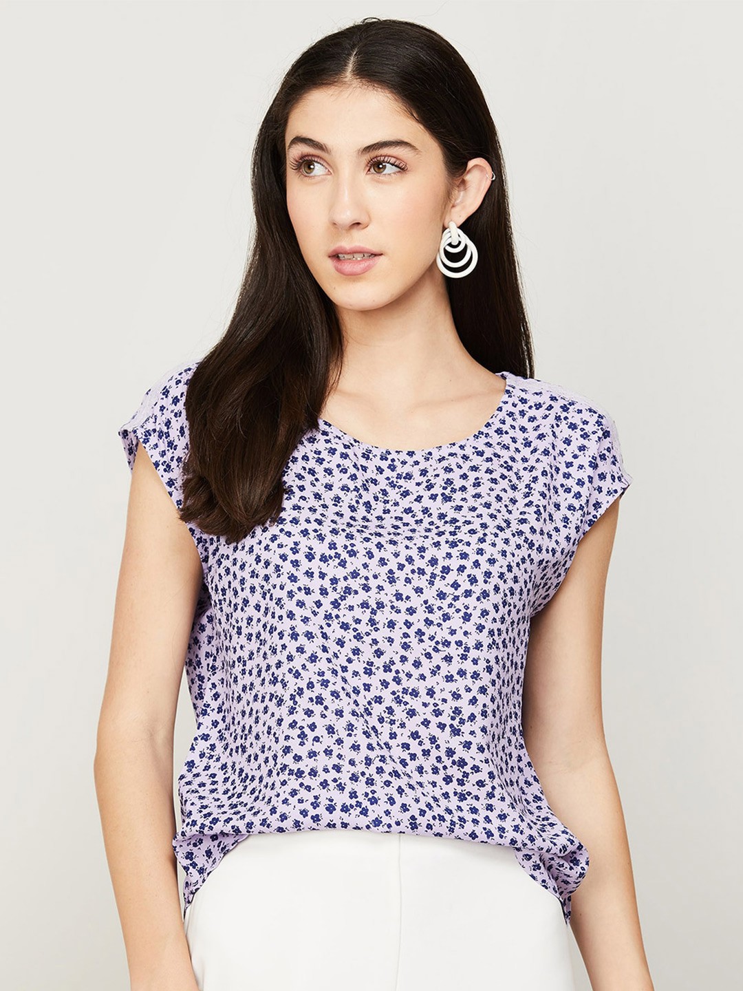 

Fame Forever by Lifestyle Floral Printed Extended Sleeves Top, Lavender