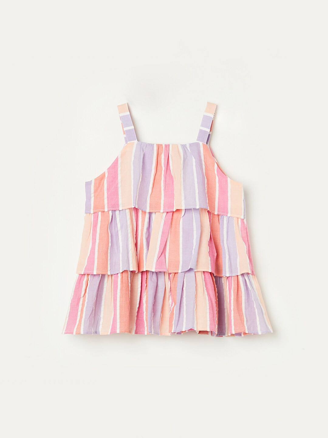 

Fame Forever by Lifestyle Girls Striped Tiered Pure Cotton Top, Pink