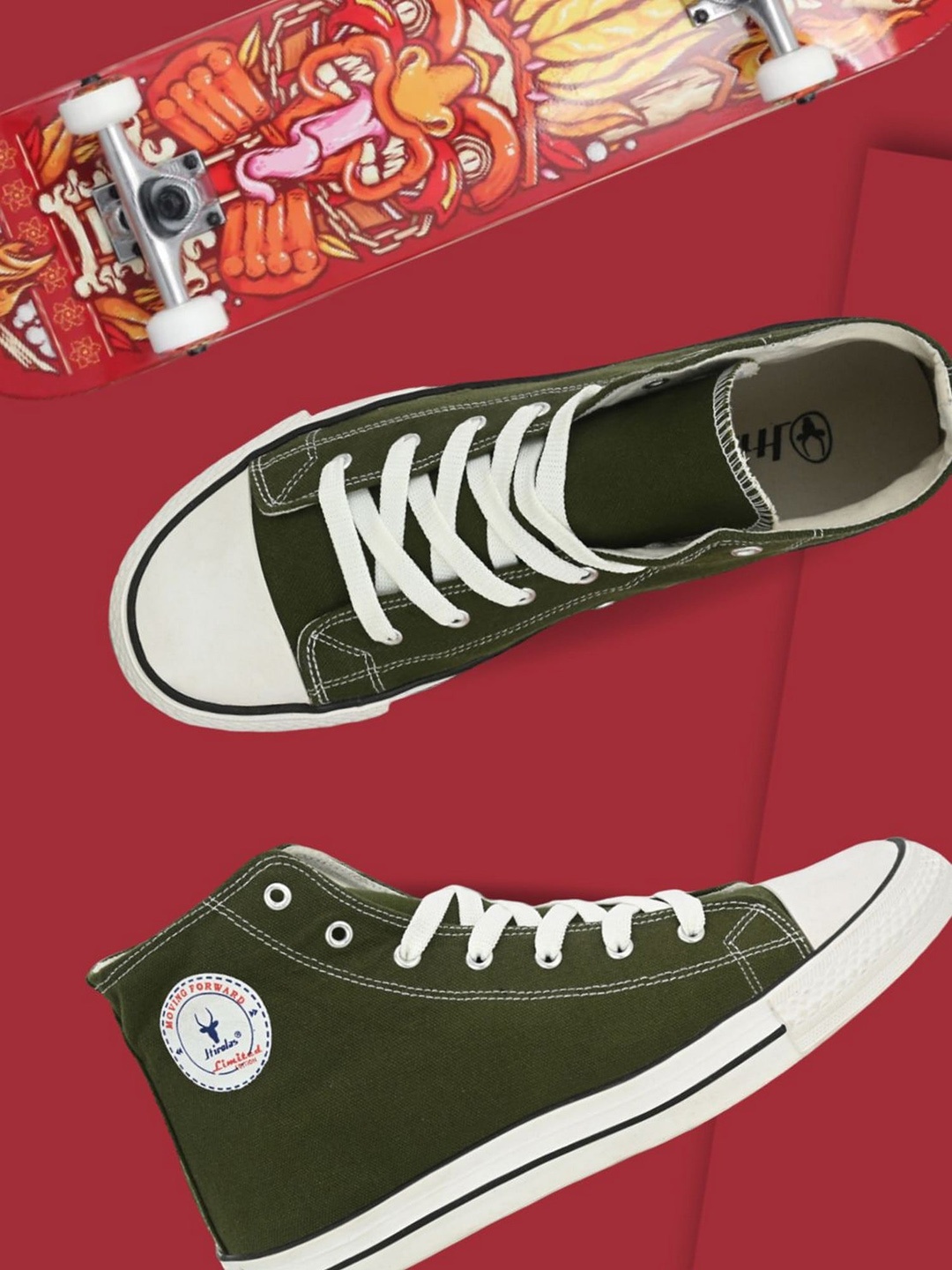 

HIROLAS Men Colourblocked Mid-Top Sneakers, Olive