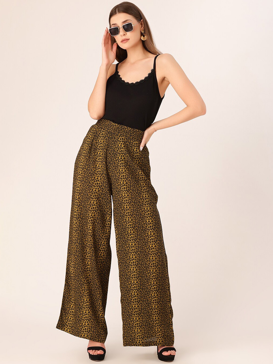 

DressBerry Women Animal Printed High-Rise Flared Palazzos, Olive