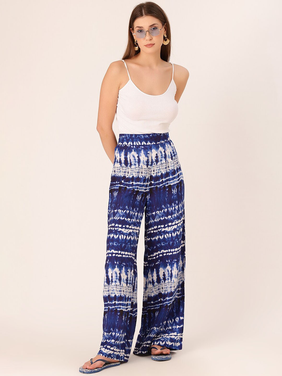 

DressBerry Women Abstract Printed High-Rise Flared Palazzos, Blue