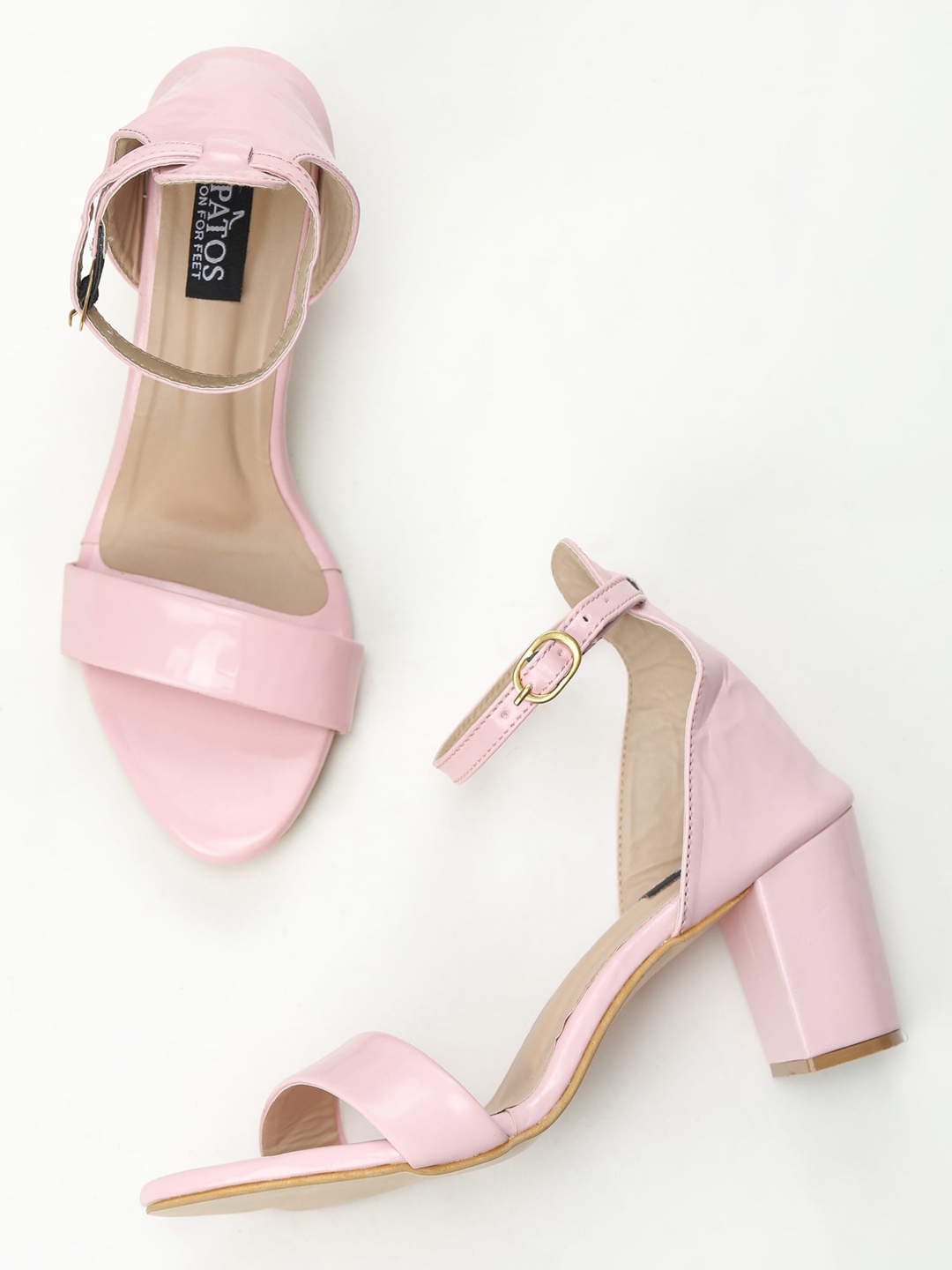 

SAPATOS Open Toe Block Heels With Buckles, Pink