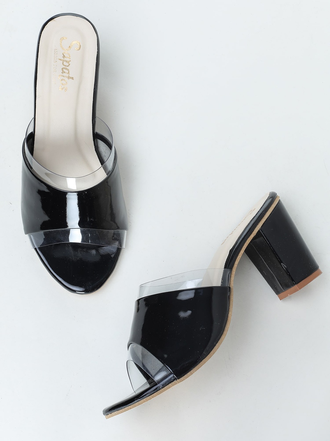 

SAPATOS Open Back Block Heels, Black