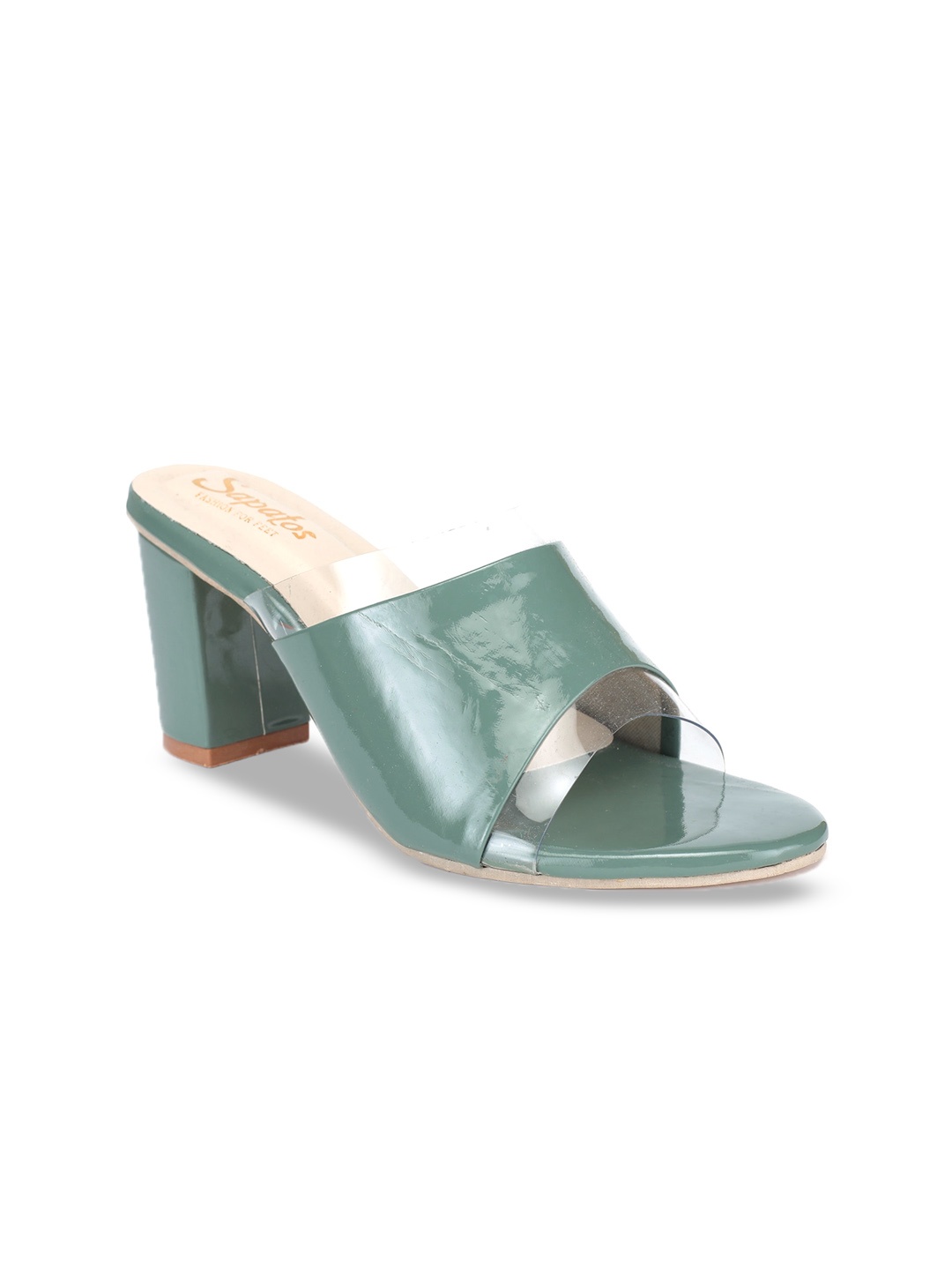 

SAPATOS Women Peep Toe Block Mules, Green