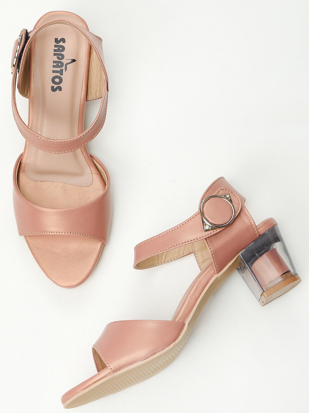 

SAPATOS Women Open Toe Block Heels, Peach