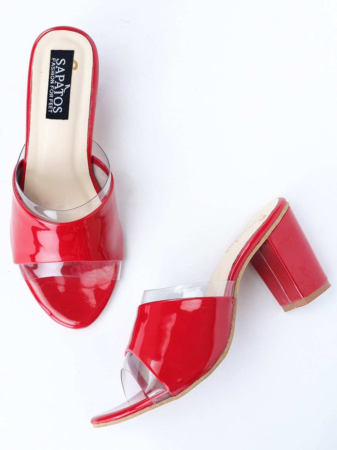 

SAPATOS Women Open Toe Block Heels, Red