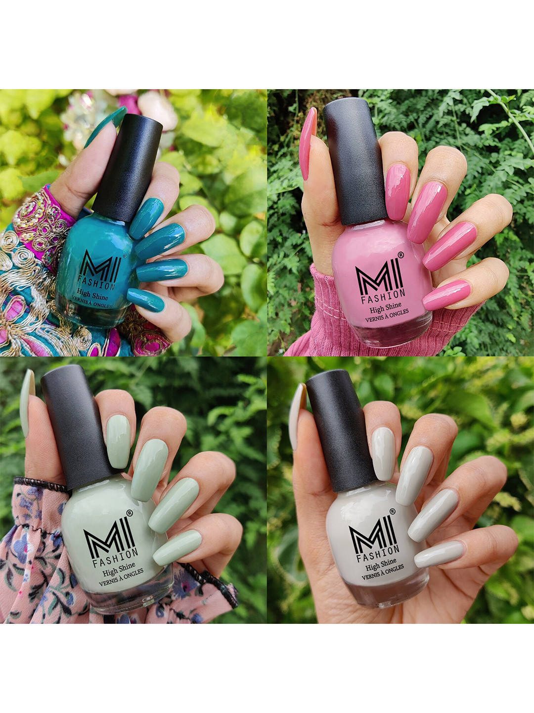 

MI FASHION Set Of 4 High Shine Long Lasting Glossy Nail Paints - 15ml Each, Green