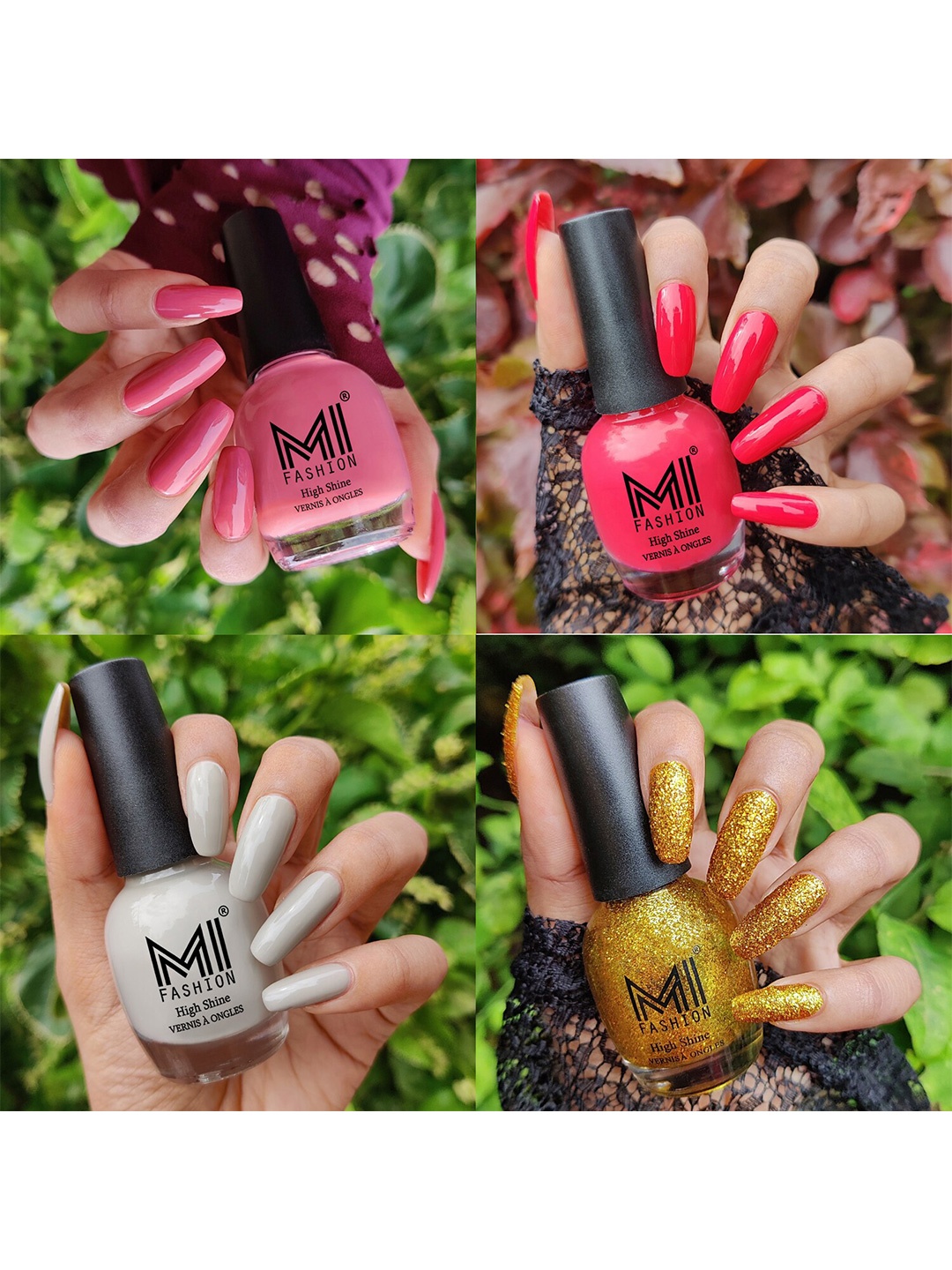 

MI FASHION Set Of 4 High Shine Long Lasting Glossy Nail Paints - 15ml Each, Pink