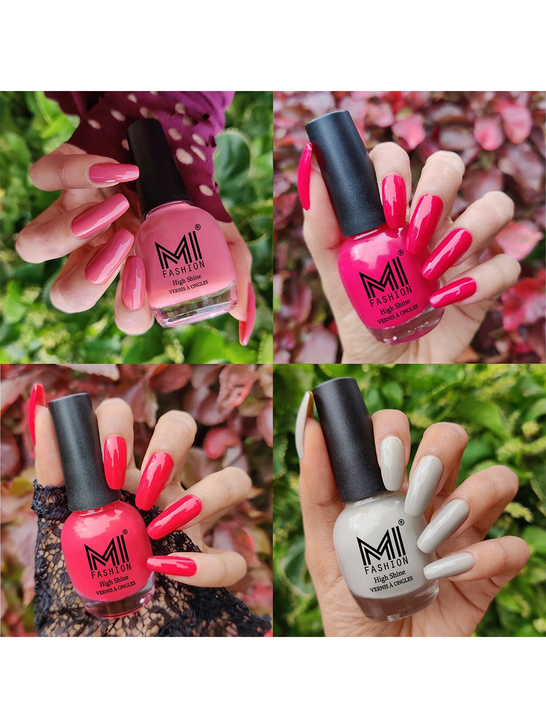 

MI FASHION Set Of 4 High Shine Long Lasting Glossy Nail Paints - 15ml Each, Pink