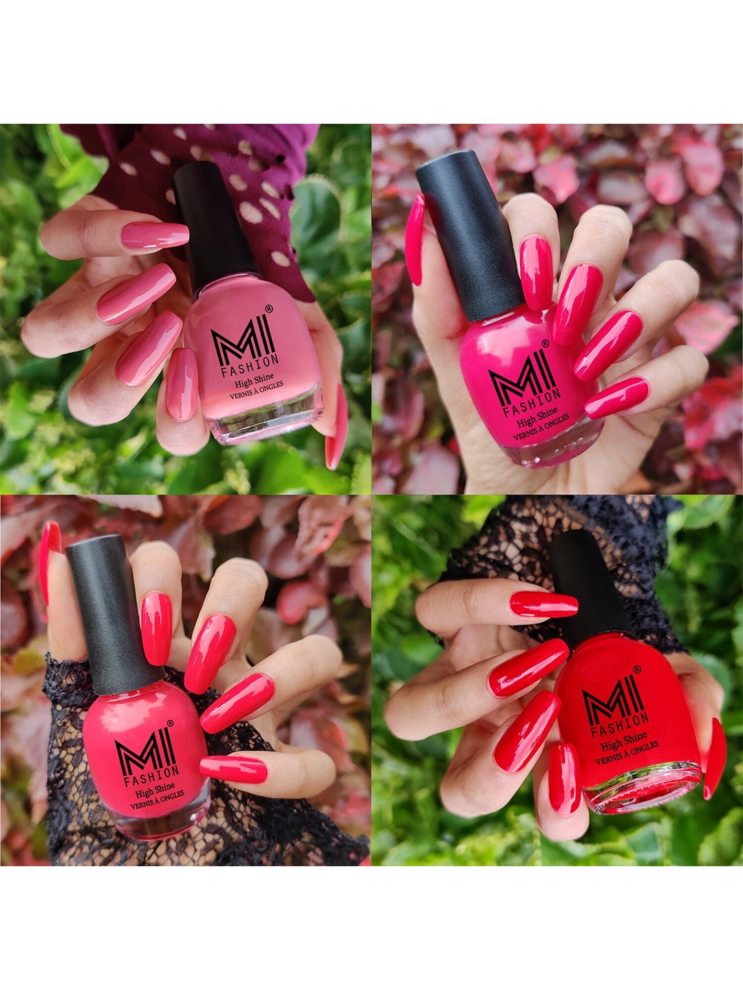

MI FASHION Set Of 4 High Shine Long Lasting Glossy Nail Paints - 15ml Each, Pink
