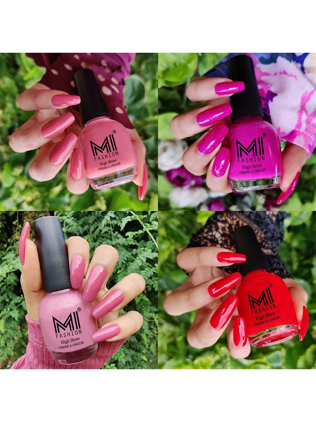 

MI FASHION Set Of 4 High-Shine Long-Lasting Glossy Nail Paint - 15ml each, Red