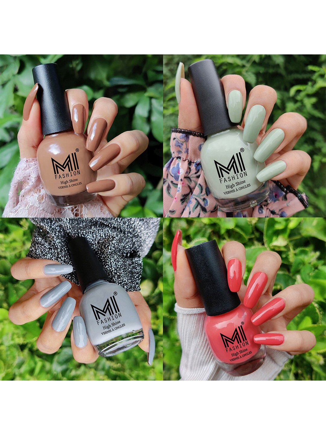 

MI FASHION Set Of 4 High-Shine Long-Lasting Glossy Nail Paint - 15ml each, Grey